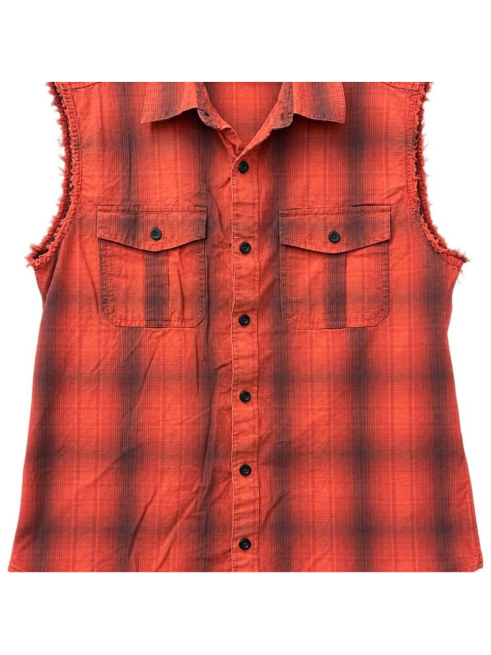 Harley Davidson distressed cutoff plaid grunge biker shirt, size L